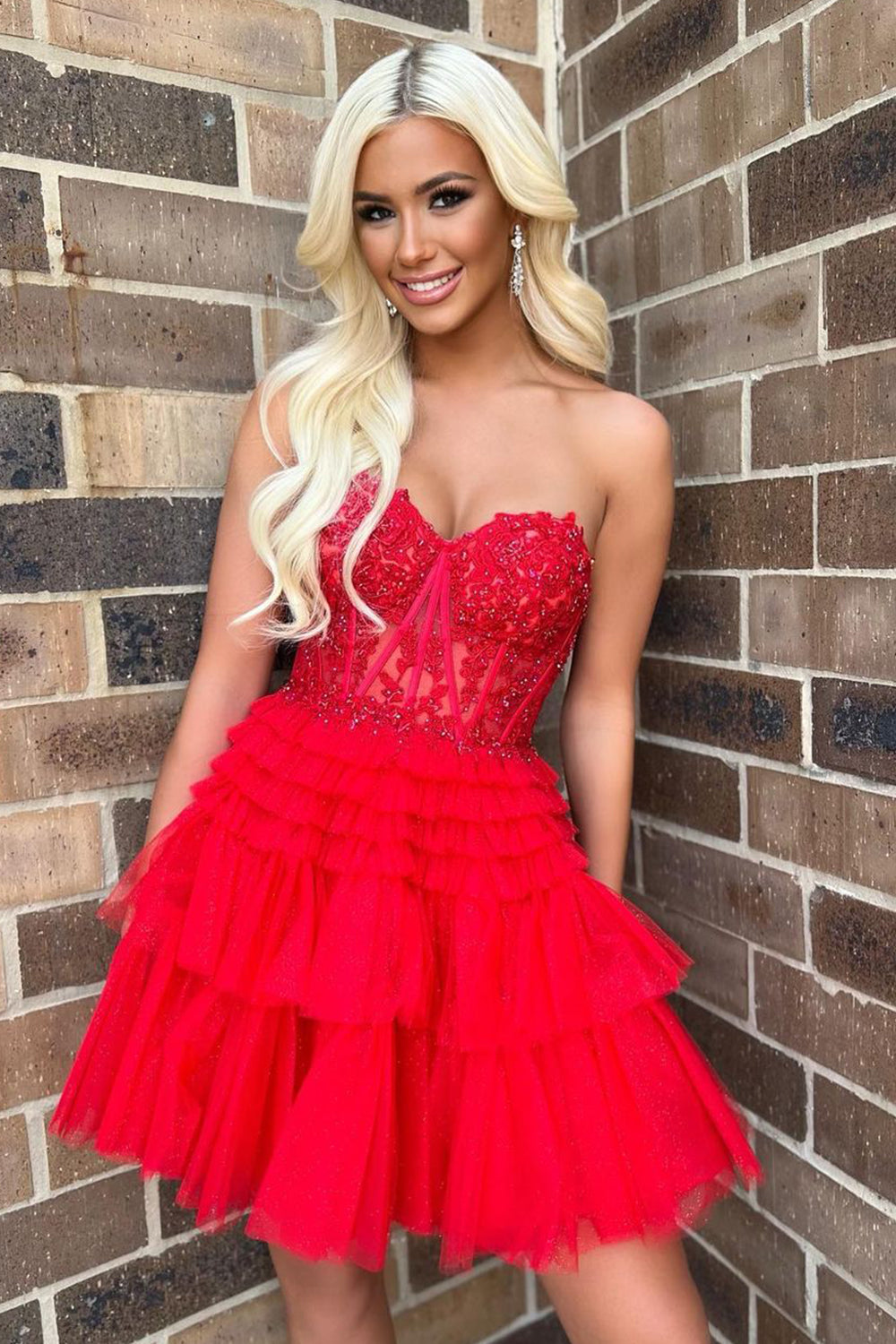 Ivy | Vestido de Regresso a Casa com Decote Coração e Folhos em Linha A