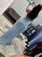 Sheath Strapless Sequin Prom Dress With Slit