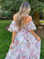 Sydney | Vestido largo de fiesta con escote corazón y falda en línea A de tul estampado