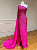 Langes Ballkleid im Meerjungfrau-Stil mit One-Shoulder-Träger und Glitzer in Rosa