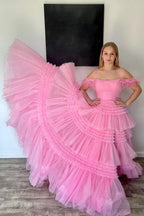 Roycebridal Lilah | Abito da sera a linea ad A con spalline sottili in tulle scintillante e spacco