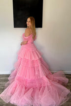 Roycebridal Lilah | Abito da sera a linea ad A con spalline sottili in tulle scintillante e spacco