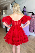 Naomi | Vestido de Regresso a Casa em Tule com Linha A e Ombros Descobertos