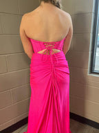 Mermaid Strapless Tight Long Prom Dress With Slit