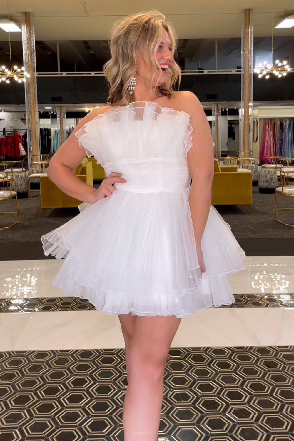 A-Line Strapless Ruffled Short Homecoming Dress