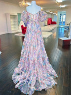 Sydney | Vestido largo de fiesta con escote corazón y falda en línea A de tul estampado