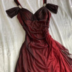 Robe longue de bal en mousseline rouge dégradé brillant Robe de soirée Y7489
