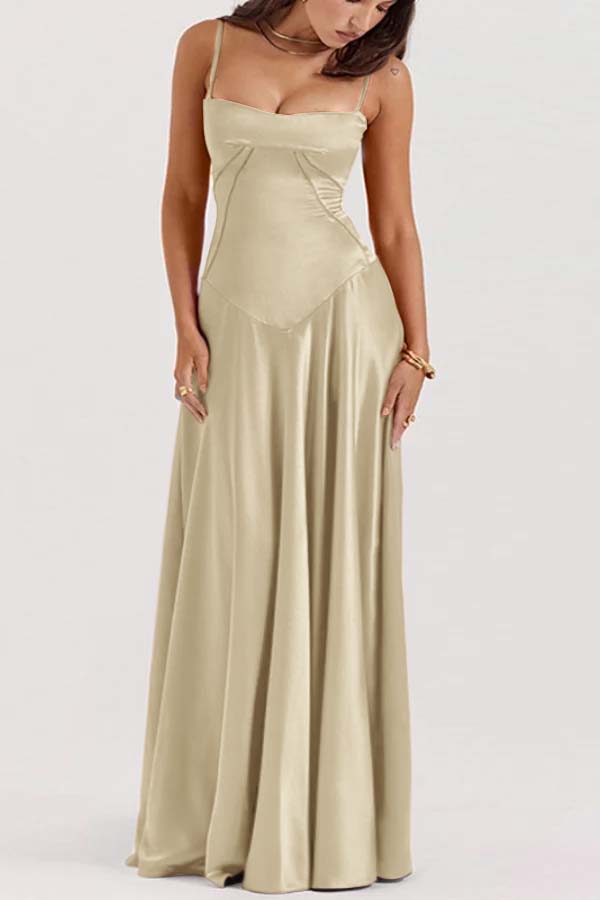 Spaghetti Strap Sleeveless Long Pleated Ruffle Prom Dress