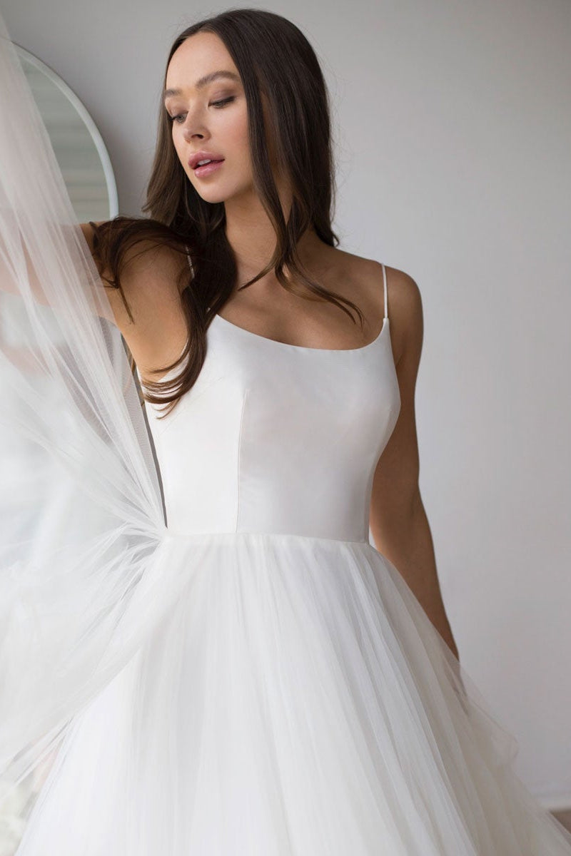 Spaghetti Straps Tulle Long Wedding Dress With Delicate Details
