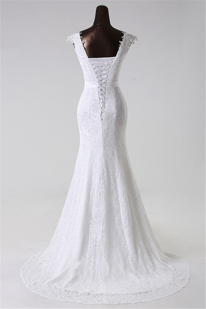 Vintage Mermaid Long Lace Jewel Wedding Dress With Appliques