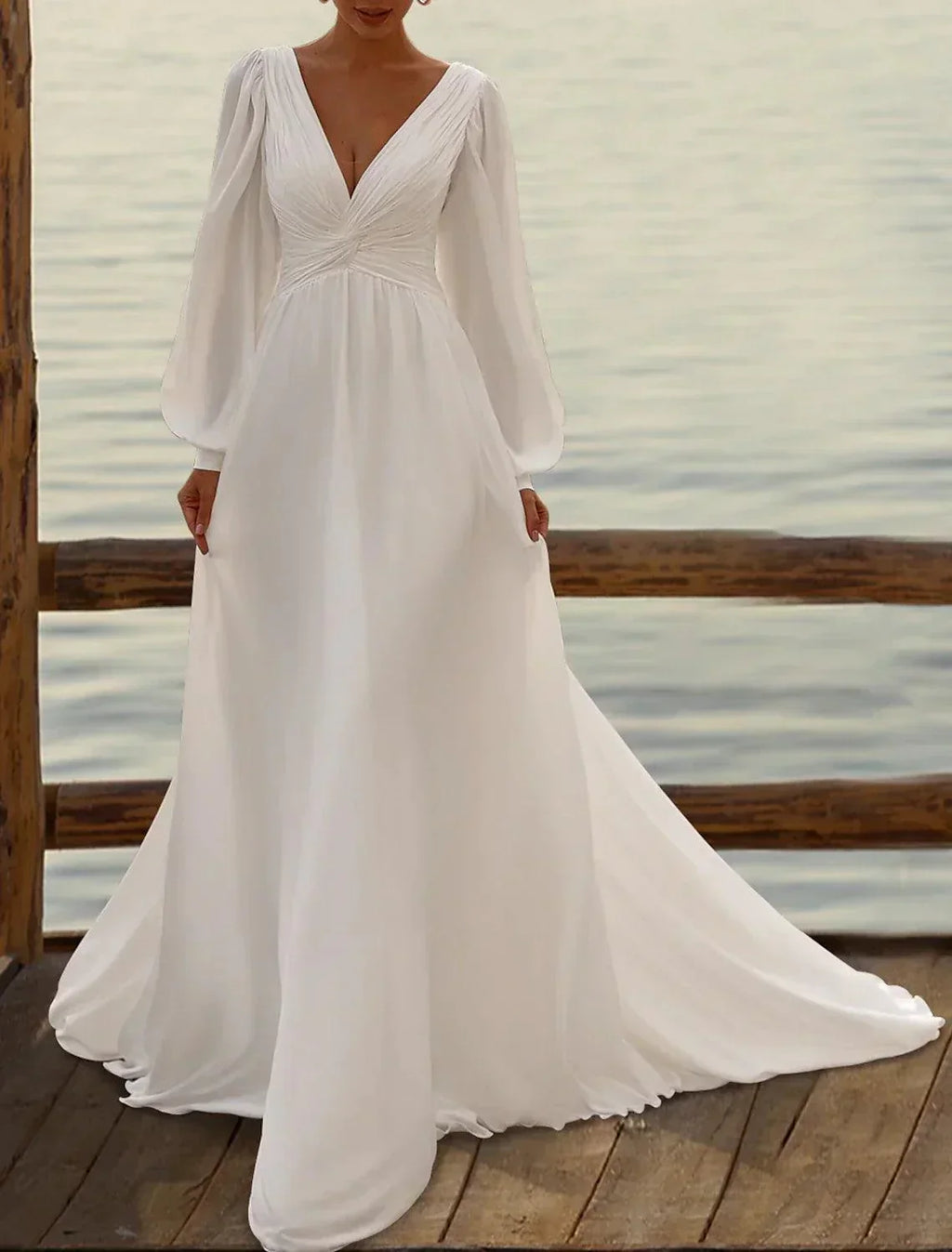 Vestidos de novia línea A con tirantes, sin mangas, largo hasta el té, de gasa con pliegues, vestidos sencillos