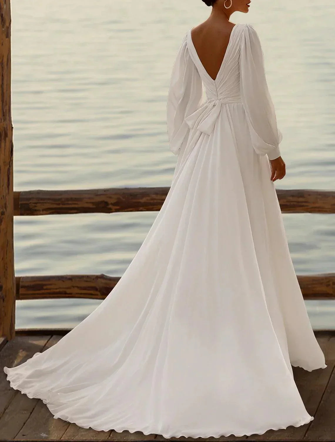 Vestidos de novia línea A con tirantes, sin mangas, largo hasta el té, de gasa con pliegues, vestidos sencillos