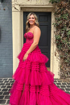 Adelyn |A-Line Sweetheart Tiered Long Tulle Prom Dress