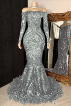 Custom Made Burgundy Sequin Mermaid Prom Dress With Long Sleeves And Feathers
