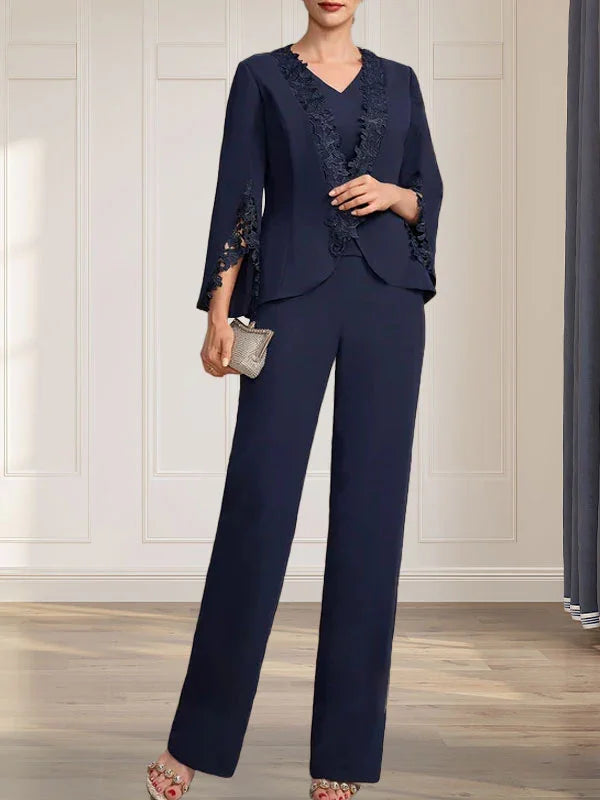 Getrennte Overall/Hosenanzug V-Ausschnitt bodenlanger Chiffon Brautmutterkleid