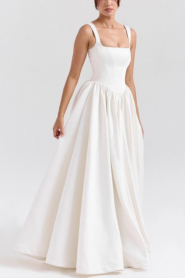Robe longue à corset à bretelles larges unie - Blanc
