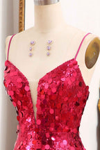 Sparkly Purple Mermaid Spaghetti Straps Sequins Long Prom Dress with Slit