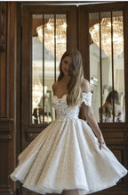 Vintage Short A Line Off The Shoulder Lace Wedding Dress With Appliques