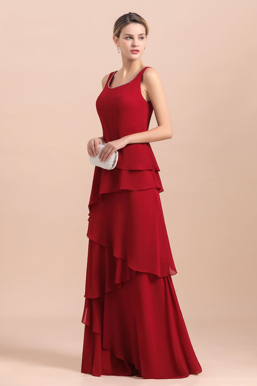 BMbridal Elegant Burgundy Chiffon Mother of the Bride Dress Ruffles With Jacket