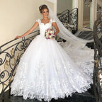 Glamorous Princess Long Cap Sleeves Wedding Dress With Tulle Lace