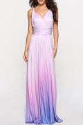 Vestido de Noite com Decote em V e Banda de Contraste de Mudança Gradual Sensual