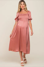6107#Robe de maternité à manches courtes bouffantes pour fête prénatale
