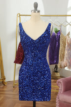 Mia | Vestido Justo para Regresso a Casa com Lantejoulas e Costas Abertas Azul Claro