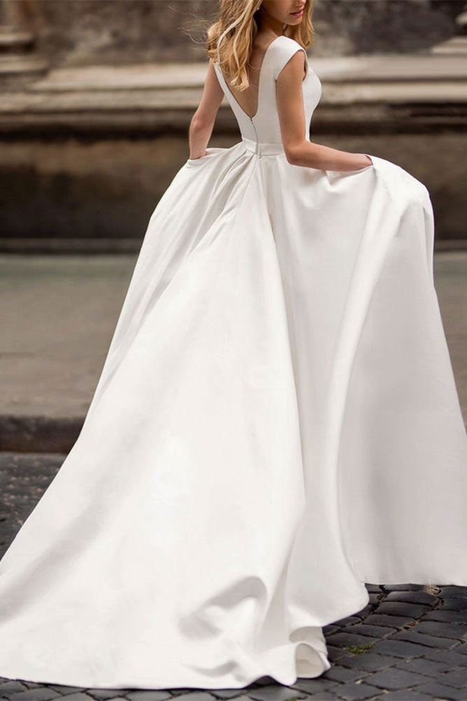Cap Sleeve Wedding Dress With Pockets For Modern Bride