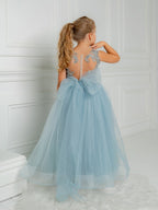 Blue Sleeveless Ball Gown For Flower Girls With Beads And Sequins