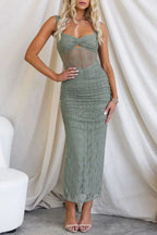Vestido largo con detalle fruncido de malla Manifesting You 