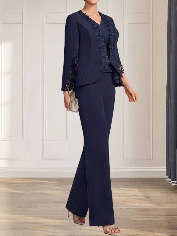 Getrennte Overall/Hosenanzug V-Ausschnitt bodenlanger Chiffon Brautmutterkleid