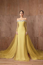 Strapless Mermaid Prom Dress With Appliques Long Sleeves Formal Gown
