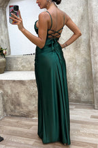 Amore Dura per Sempre Abito Midi in Satin con Schiena a Corsetto, Lacci e Spacco