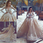 Long Sleeves Beaded Ball Gown Wedding Dress With Appliques