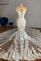 Mermaid Lace Wedding Dress With Beading And Appliques Sleeveless Built In Bra