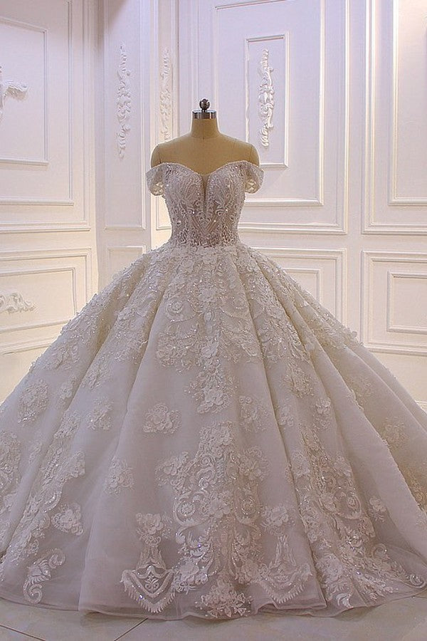 Sexy Sweetheart Off Shoulder Backless Wedding Dress With Tulle Appliques Ruffles