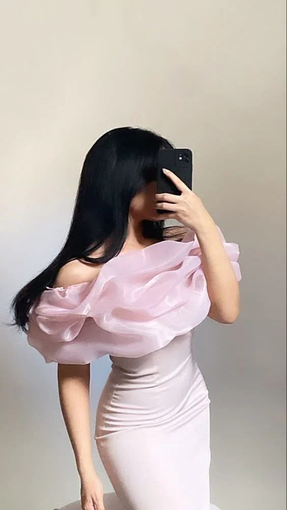 Vestido de fiesta rosa ajustado con hombros descubiertos para noche Y7639