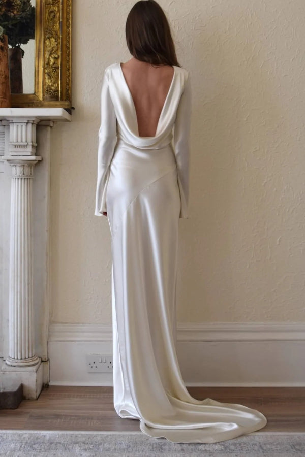 Robe longue Pearl Eden à col châle ouvert avec dos en satin