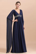 BMbridal Navy Long Sleeve Chiffon Mother Of the Bride Dress With Ruffles Online