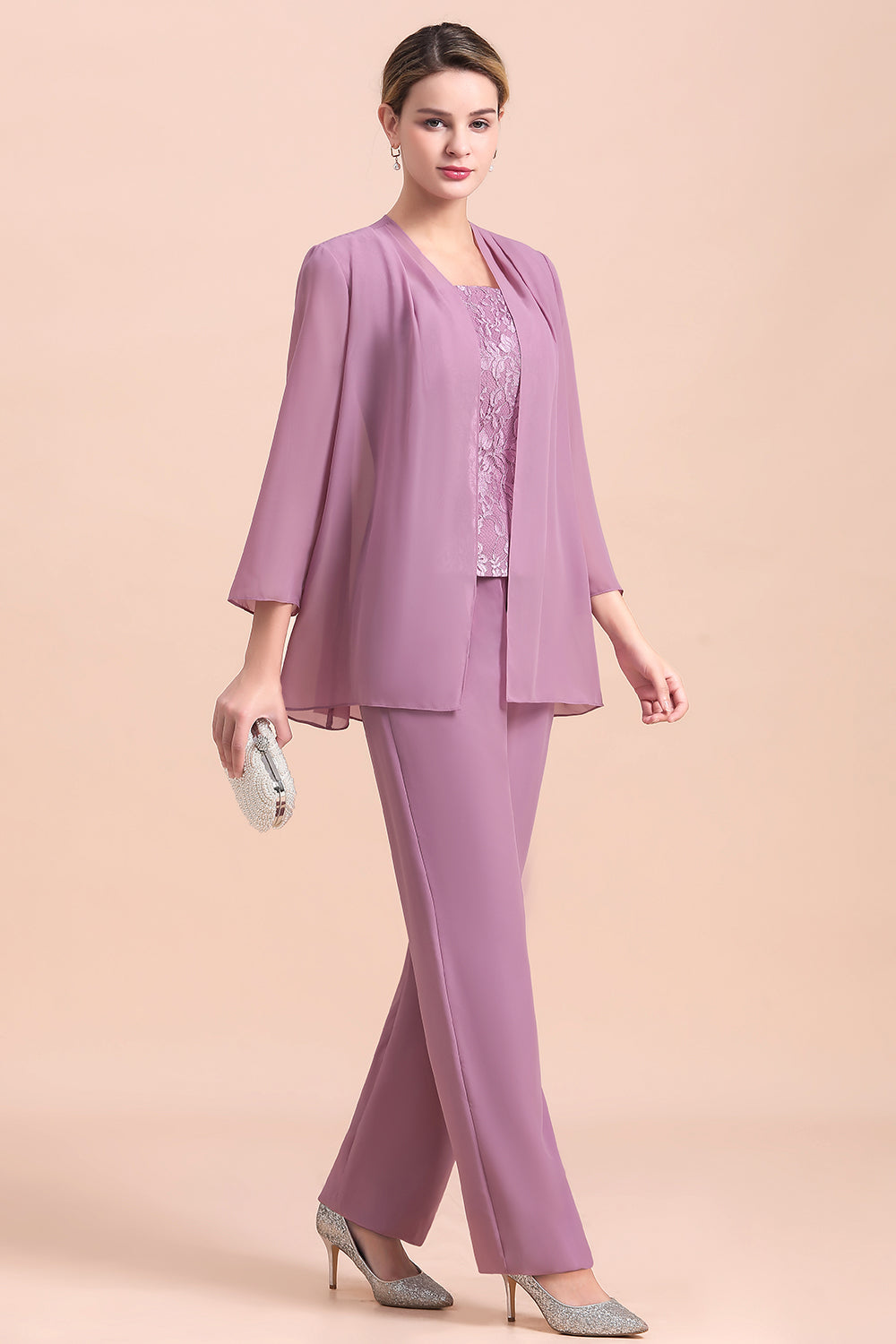 BMbridal Elegant Cap-Sleeves Lace Chiffon Affordable Mother of Bride Online with Wrap