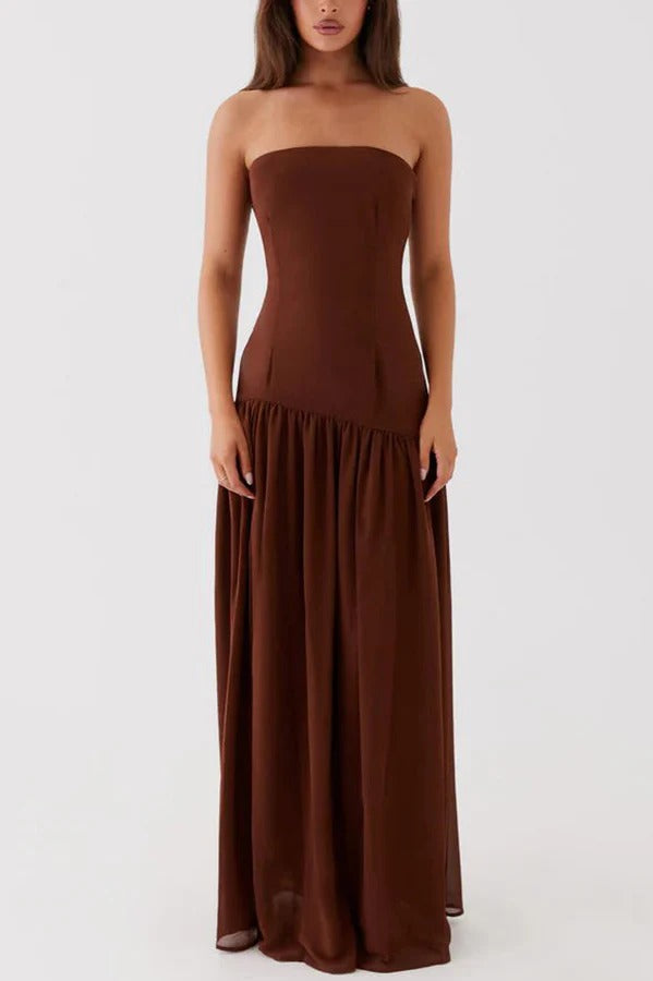 Robe longue patchwork Eden en mousseline semi-transparente sans bretelles
