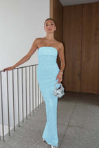 Chic Sequins Strapless Prom Dress With Pleated Detailing Long Gown
