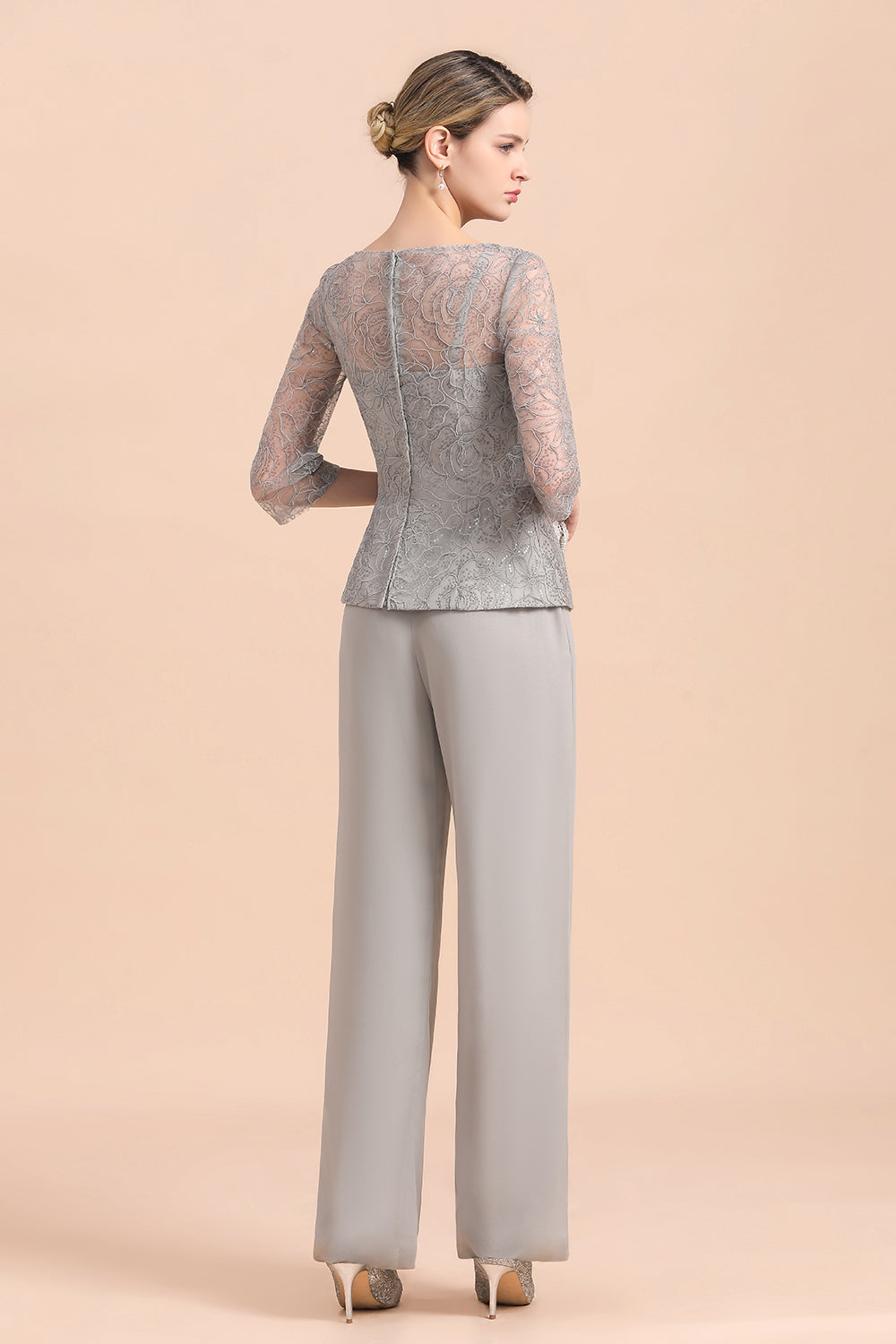 BMbridal Elegant 3/4 Sleeves Lace Chiffon Affordable Mother of Bride Jumpsuit Online