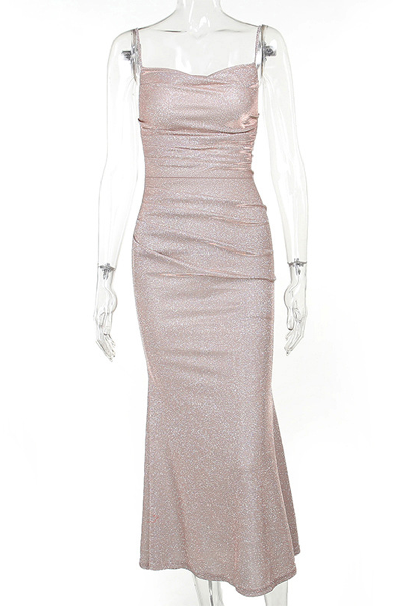 Vestidos de Noite Sexy Prom de Cor Sólida Sem Costas com Lantejoulas