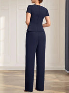 Separates Jumpsuit/Pantsuit V-Neck Floor-Length Chiffon Mother of the Bride Dress