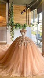 Vestido de Baile de Tule com Aplicações e Decote Coração Vestido de Quinceanera Vestido de 16 Anos Doce Y5822