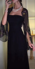 Vestido largo negro elegante sin tirantes en línea A para baile de graduación vestido formal de noche Y7610