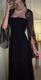 Vestido largo negro elegante sin tirantes en línea A para baile de graduación vestido formal de noche Y7610