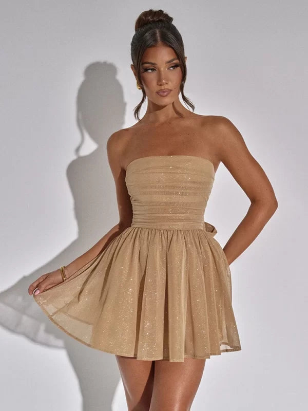 Sexy Mesh Doppelschicht Ärmelloses Kleid Frauen Reißverschluss Enge Rüschen Glänzende Mini Weibliche Elegante Party Club Abendkleid 