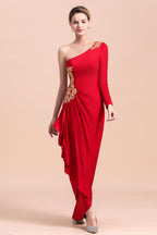 BMbridal Chic One-Shoulder Long Sleeves Ruffle Mother of Bride Dresses with Appliques